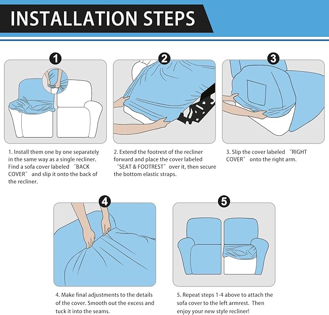Loveseat Covers 6-Pieces Loveseat Recliner Cover 2 Seater Cover for Reclining Loveseat Cover Leather Look Recliner Slipcovers with Pockets Spandex Furniture Covers(Recliner Loveseat, Beige)