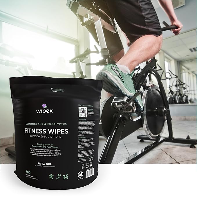 Wipex Plant Based Gym Wipes Dispenser Refill - 700 Count Fitness Equipment Wipes (Large 8x12) Lemongrass + Bucket, (Pack of 4 + Bucket)