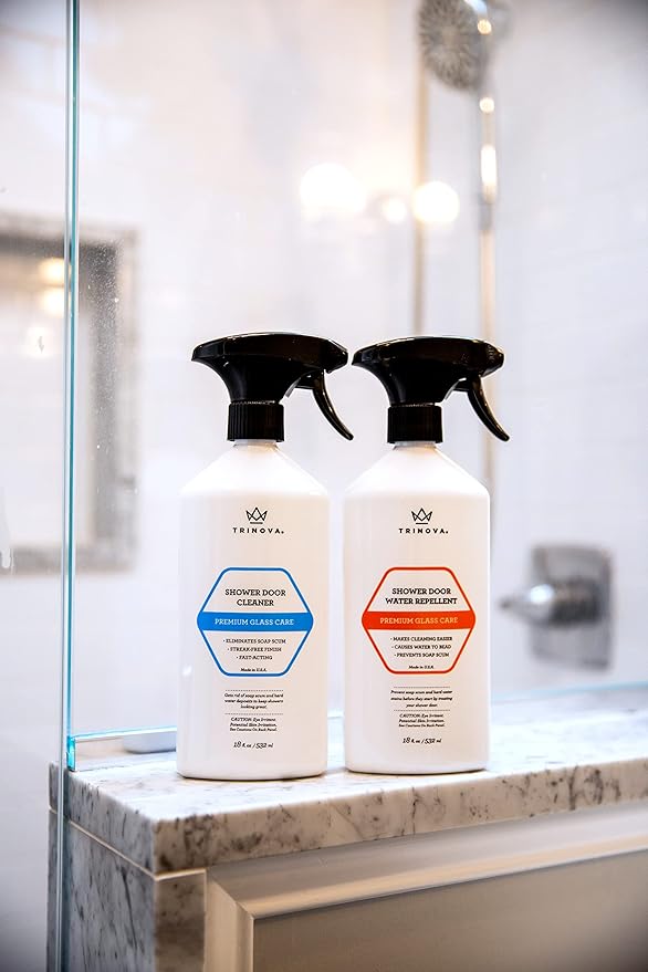 TriNova Shower Door Protectant - Glass Water Repellent - Shower Door Glass Sealant - Causes Water Beading - Prevents Soap Scum and Hard Water Buildup - 18 fl oz