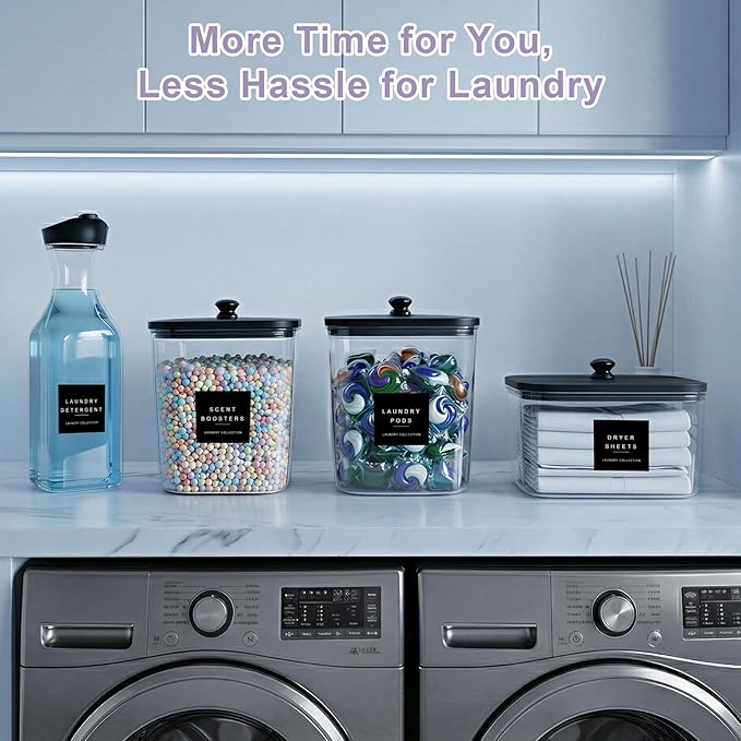 Laundry Pod Containers and Dryer Sheet Holder and Laundry Detergent Dispenser Clear Laundry Room Organization and Storage with Wooden Lids Labels and spoon (2+1+1 Pack)