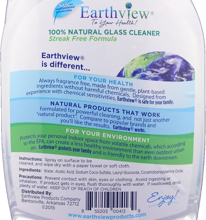Glass Cleaner, Fragrance Free, 2 pk/ 32 oz- Designed for Environmental Sensitivities (MCS, EI, MI)