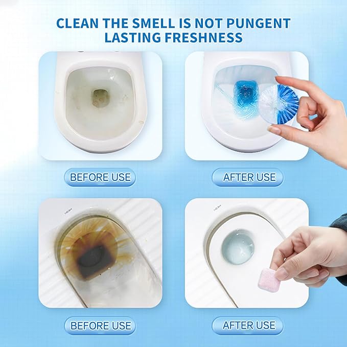24 PACK Toilet Cleaning Tablets Set - 8 Effervescent Toilet Bowl Cleaners Tablets + 16 White Blue Toilet Tank Tablets, Double-Action Formula for Stain, Water Deposit Removal