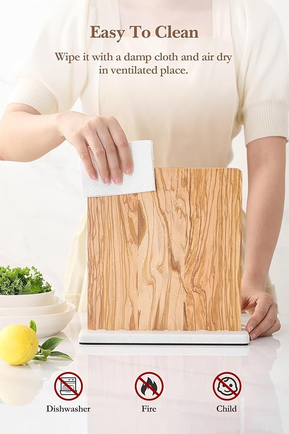HEZHEN Double-sided Magnetic Knife Holder without Knives, Olive Wood Knife Block for Kitchen Counter, Space-saving Knife Storage, Strong Enhanced Magnets Strip, Non-slip Marble Base