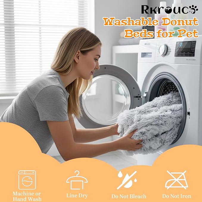 Fluffy Dog Bed Calming Donut Beds for Large Dogs Warming Round Small Medium Pet Nest Cozy Cat Mattress Indoor Washable Puppy Kennel Kittens Sleep Mat (XS, 20×20 inch, Light Gray)