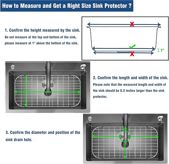 Stainless Steel Sink Protector 28-3/4" x 15-3/4" with Rear Drain, Metal Sink Rack for Bottom of Sink, Kitchen Sink Grate and Sink Protectors with Sink Strainer (28-3/4" x 15-3/4" - Rear Drain)
