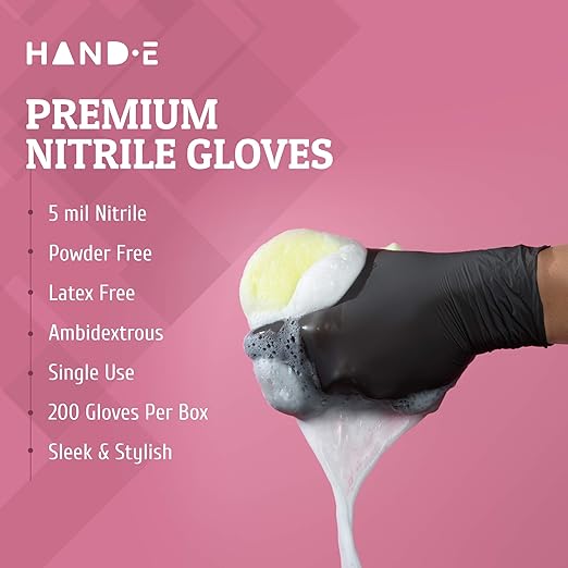 Hand-E Touch Black Nitrile Medical Gloves - Extra Thick 5 Mil, Disposable, Medium, 200 Count - Surgical, Latex Free, Powder Free Exam Gloves