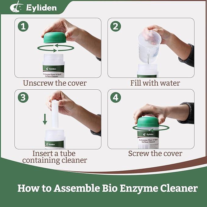 Eyliden Spray Mop with Cleaner Solution | 40ml Bio-Enzyme Floor Cleaner Concentrate - pH Neutral, 2 Microfiber Pads, Long-Lasting Freshness, Effective All-in-One Wet Mops Safe for All Floor Cleaing