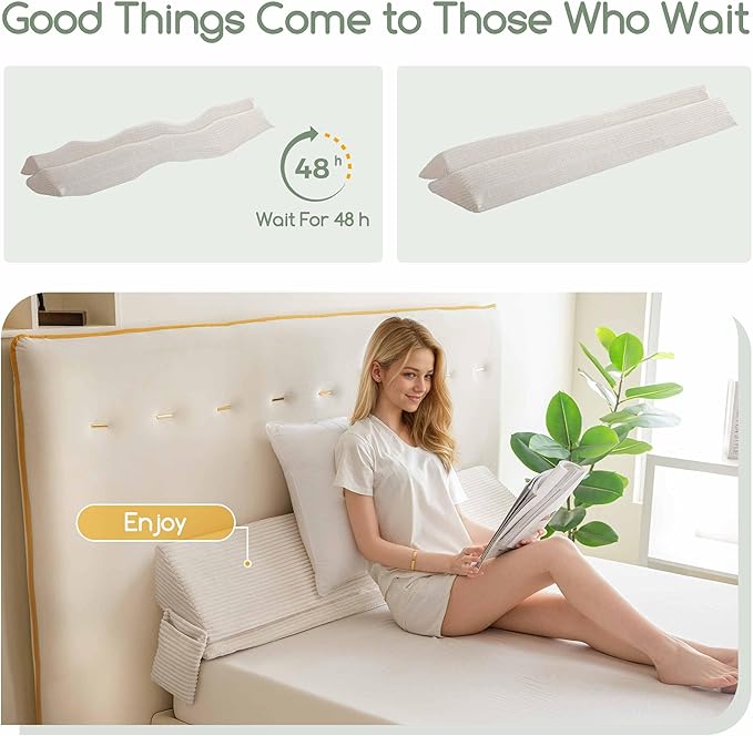 HIGOGOGO King Size Wedge Pillow for Headboard Gap - Multi Functional Mattress Wedge Bed Gap Filler Close The Gap (0-7") Between Your Mattress and Headboard or Wall (Beige 76"x11"x9")