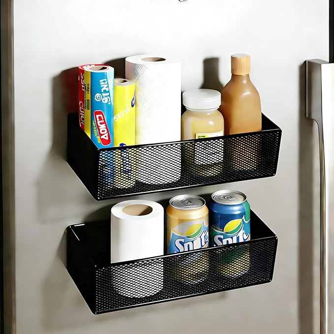 Magnetic Basket Organizer Holder for Fridge,Magnetic Shelf for Washing Machine, Magnetic Mesh Basket, White Rectangular Steel Shelf Organizer, 10.43 x 4.92 x 3.15 Inches (White, 1 pack)