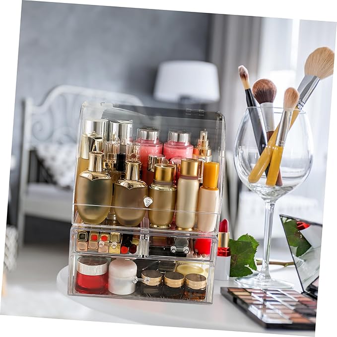 Acrylic Makeup Storage Box Lid Desktop Organizer for Cosmetic and Beauty Products Large Dustproof Drawer Type Design for Vanity and Bathroom Use
