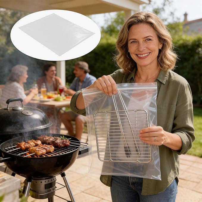 6-Pack Heavy Duty No-Scrub Oven Rack Cleaning Bags with Included Disposable Gloves, Reusable Leak-Resistant PE Soaking Bags for Grill Grates, BBQ & Removable Metal Racks - No Cleaner Included