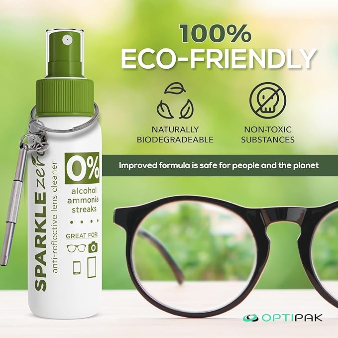 Sparkle Anti-Reflective Eco-Friendly Lens Cleaner & Repair Kit – (2) 4oz Glasses Cleaner Spray, (2) Microfiber Cloths & Keychain Screwdriver for Eyeglasses, Sunglasses, Lenses & Screens (5 Piece Set)