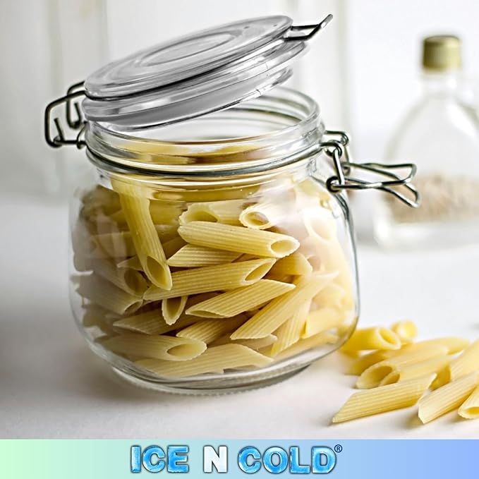 Airtight Glass Storage Jars with Clamp Lid β Food Storage Containers with Rubber Gasket Seal β Pantry & Kitchen Canisters for Dry Goods, Coffee, Sugar, Pasta β 0.4L to 4L Sizes (4, 25oz | 0.75L)