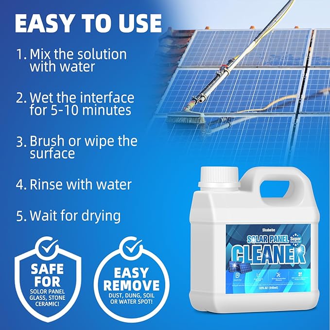 Ultra Concentrated Solar Panel Cleaner (29oz Makes 140 Gallons) - Streak-Free, Quick-Dry Formula for Effective Cleaning of Solar Panels, Glass, and More