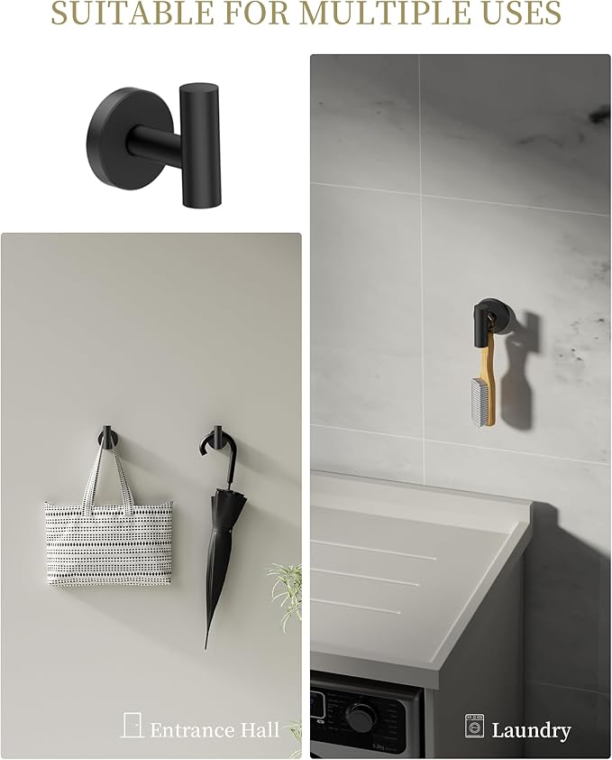 Bathroom Hardware Accessories Set 5 Pieces Matte Black 24" SUS 304 Stainless Steel Bath Double Towel Holder Bar Set Towel Rack Combination Wall Mounted for Kitchen, Laundry, Bedroom