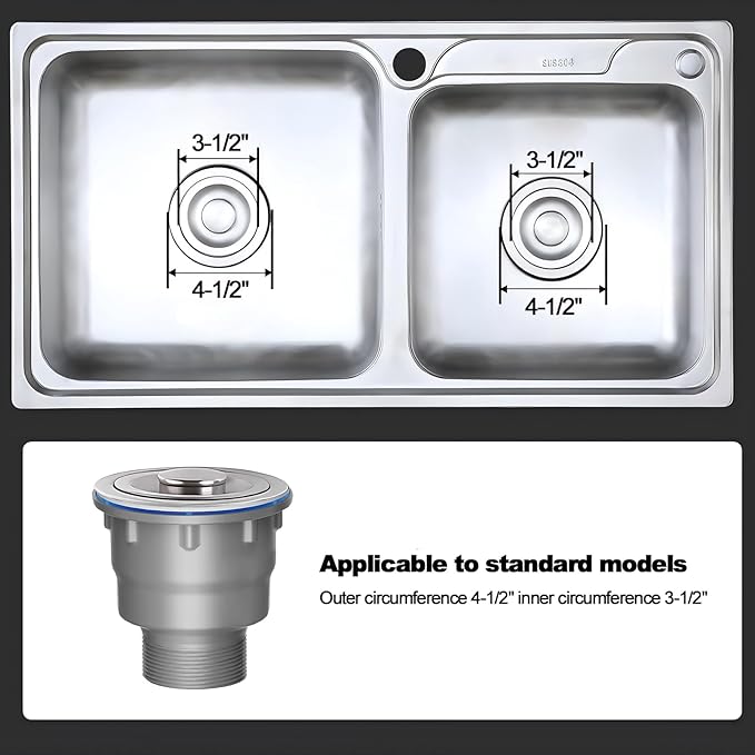 One Sink Kitchen Drainage Kit Space Saving Flexible Drain Pipe Flexible P-Trap Drain Strainer with 3-1/2 Inch Kitchen Sink Drain Assembly kit,Suitable for Kitchen, Bathroom, RV