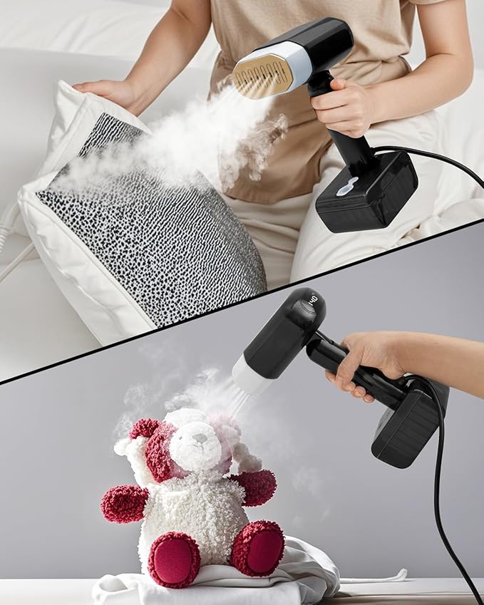 2025 Upgrade Steamer for Clothes, 2 in 1 Iron & Steamer for Quick Wrinkle Removal, 5 Adjustable Grades Temperature with LED Digital Display for Home, Office and Travel Use