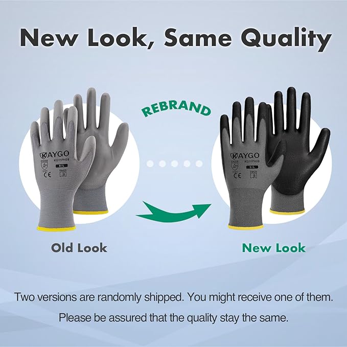KAYGO Work Gloves for Men and Women, 60 Pairs Seamless Knit PU Coated Safety Gloves, with Smooth Grip on Palm and Fingers, Ideal for Light Warehouse, Manufacturing, Gardening, KG11P (XL,Gray)