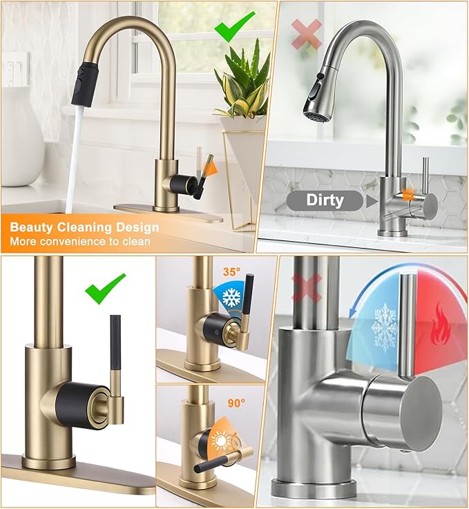 Gold Kitchen Faucet -High Arc Single Handle Stainless Steel Kitchen Sink Faucet with Pull Down Sprayer- 3 Spray Modes,1.5GPM High Flow Modren Sink Faucets for Rv Farmhouse Bar