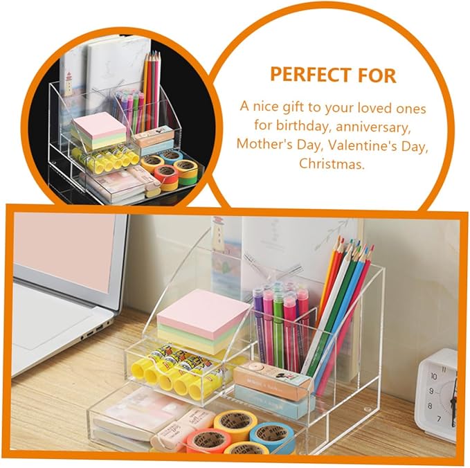PRETYZOOM Office Desktop Organizer Acrylic Storage Box Multi-layer Drawer Stationery Makeup Organizer