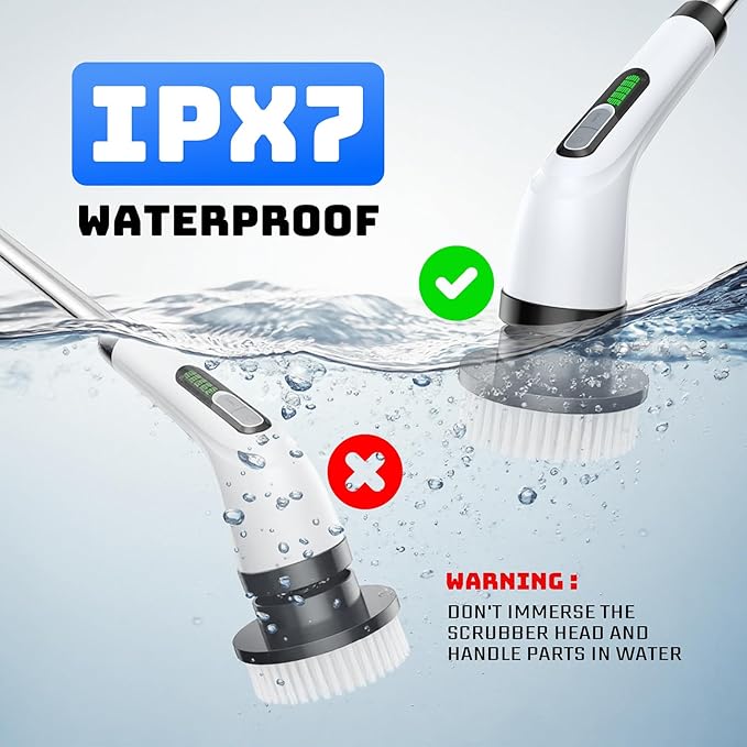2 Pieces Electric Spin Scrubber - Cordless Bathroom Scrubber with 7 Brush Heads - Dual Speed IPX7 Waterproof Power Scrubber for Heavy-Duty Bathtub, Glass, Tile, and Car Cleaning