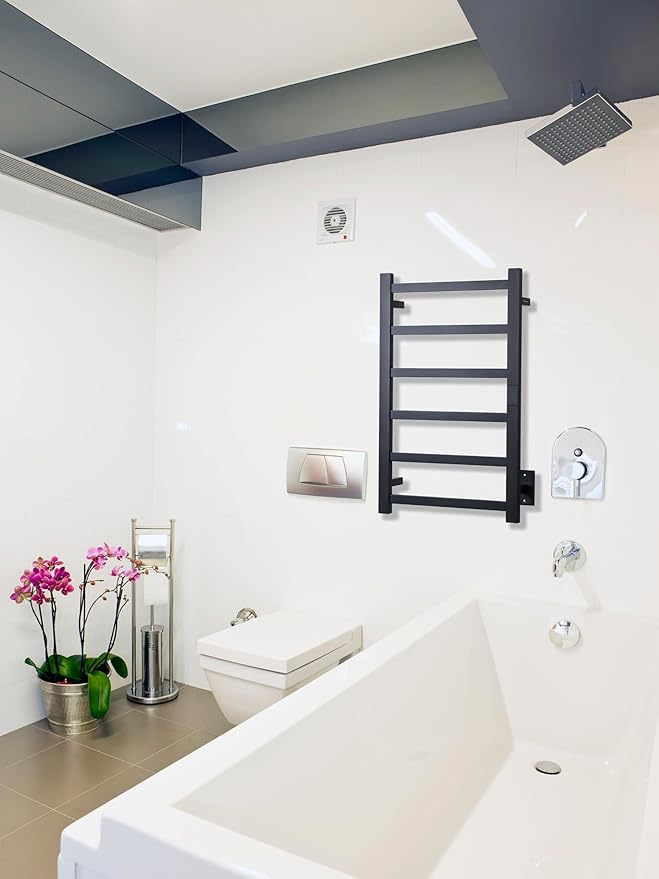 Smart Wireless Electric Towel Warmer | Blade Thin 6 Bar Design | Hardwired & Plug-in | Alexa & Google Home Compatible | Matte Black Finish