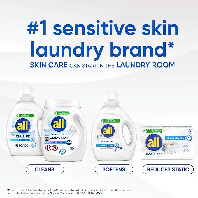 all Liquid Laundry Detergent, Free Clear, Odor Relief, 73 Fluid Ounces, 49 Loads
