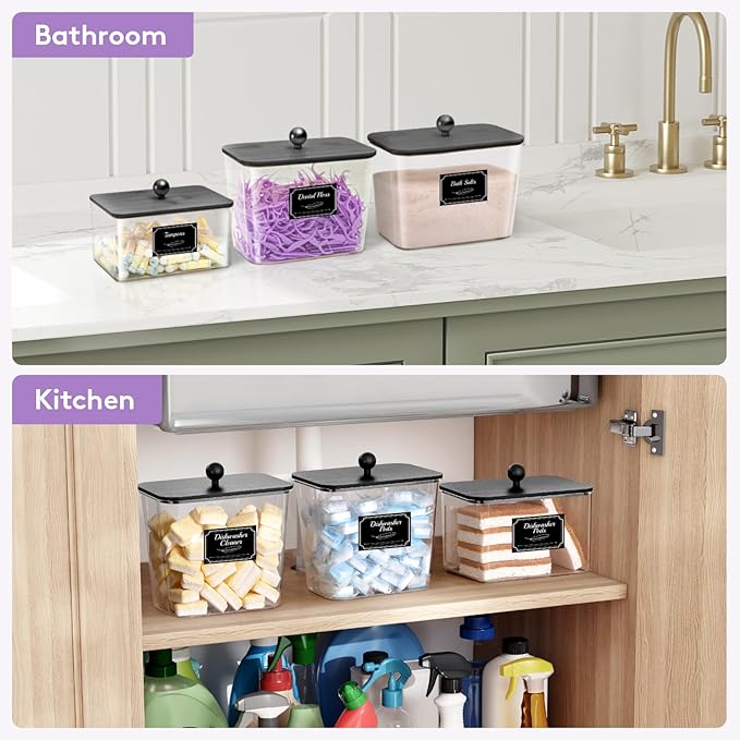 Lifewit 3 Pcs Laundry Pods Container with Bamboo Lid, Dryer Sheet Holder, Laundry Room Organization for Washing Powder, Scent Booster Beads, 2600 +2000ml/0.53+0.7gal