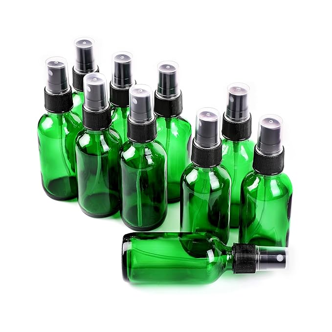 Green Glass Small Spray Bottle 2 oz 48 Packs,Fine Mist Sprayer Small Clear Bottles,Refillable Containers mini spray bottles for Cleaning Solutions and Skin Care (Green 48pcs)