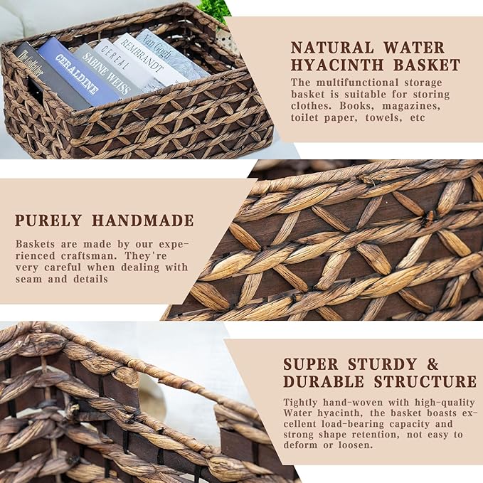 Rectangular Wicker Storage Basket with Iron Structure & Wood Accents, 15.75×11.42×7.09 Inches, Perfect for Home Organization