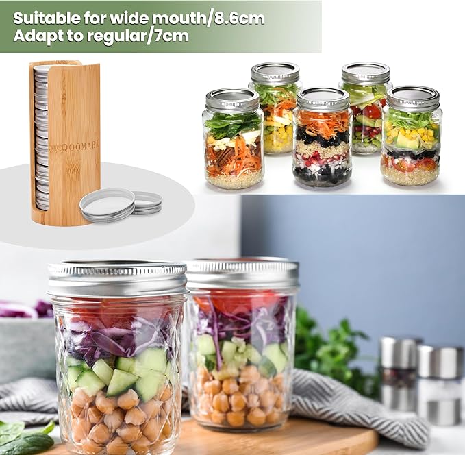 Mason Jar Lid Organizer (2pcs), Mason Jar Lid Storage Made of Bamboo, Suitable for Mason/Canning/Bamboo Lids(WIDE/REGULAR), Fit Perfectly, Stackable Steady