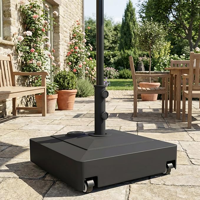 Outsunny Outdoor Umbrella Stand Base with Wheels, Heavy Duty Patio Umbrella Base Holder, Filled Up to 134 lbs with Stand or 88 lbs with Water for 1.38", 1.5", 1.89" Poles for Garden, Poolside, Black