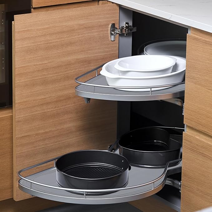 2 Pack 26 Inch Lazy Susan Shelf Liner Silicone Shelf Liner Non Adhesive Circle Kitchen Liners Non Slip Cabinet Liners for Drawer Refrigerator Cupboard Cabinet Organizers(Gray)