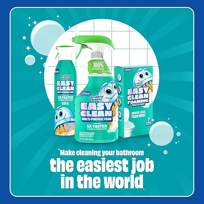 Scrubbing Bubbles Easy Clean Foaming Bleach-Free Bathroom All Purpose Cleaner, Cleans Limescale, Dirt and Grime on Showers, Sinks, Toilets, Tiles, Counters, 32oz Spray (Pack of 2)
