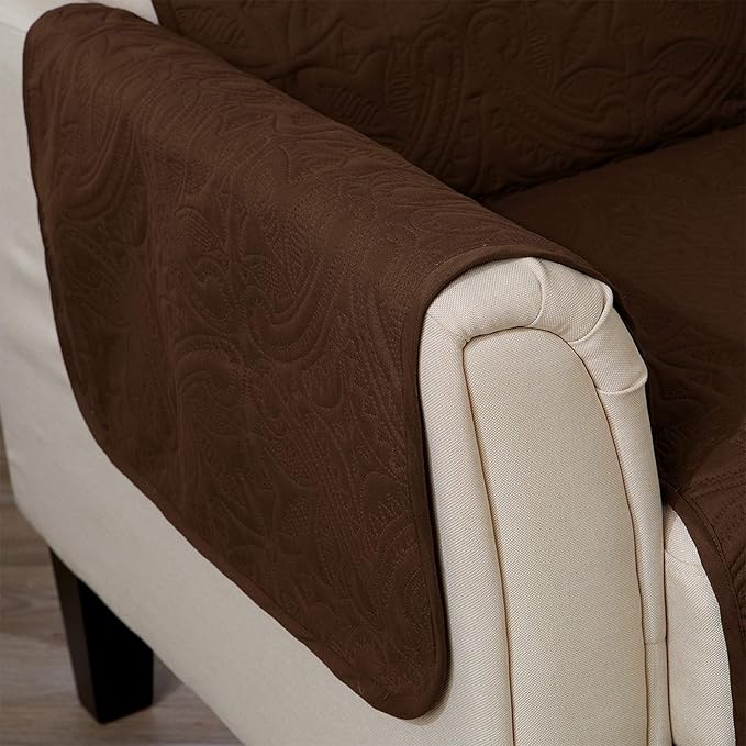 Great Bay Home Reversible Sofa Cover - Washable Slipcover Furniture Protector with Elastic Straps - Couch Cover for Dogs, Kids, and Pets - Quilted & Stitched Detail (Sofa, Chocolate/Taupe)