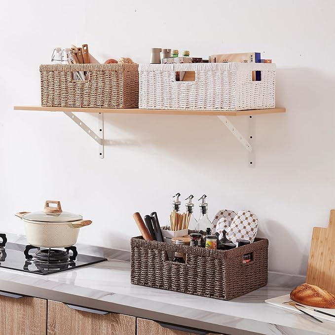 Wicker Storage Basket — Rectangular, White