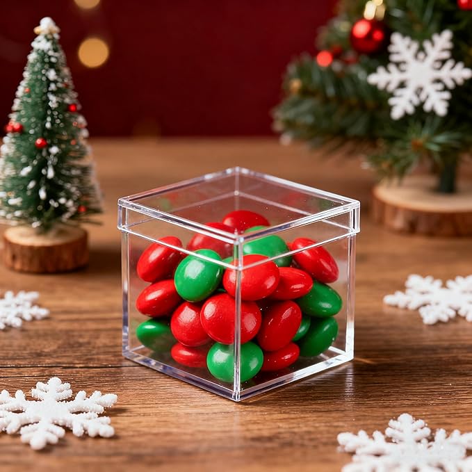 Acrylic box with Lid Small Clear Square Cube Containers Plastic Storage Box 45X45X45mm for Birthday Valentine's Day Party Favor Candy Pill and Tiny Jewelry