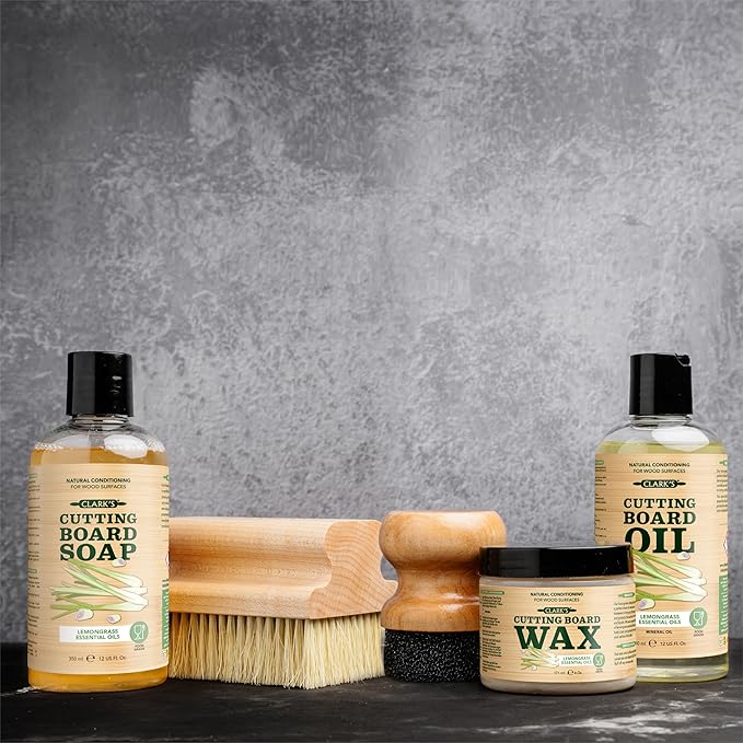 CLARK'S Cutting Board Wax - 2-in-1 Wood Butter & Food Grade Mineral Oil with Beeswax – Butcher Block Conditioner for Charcuterie & Cutting Boards – Lemongrass Essential Oil Scent – Made in USA, 6oz