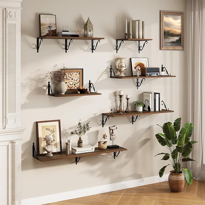 RICHFOCUS 12 Inch Deep Floating Shelves for Wall, 55" W x 12" D Wood Wall Shelves Set of 2, Wide Floating Shelves for Living Room, Bedroom, Kitchen, Bathroom and Decor Storage, Walnut