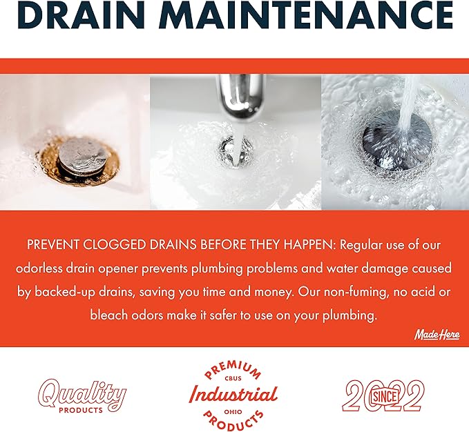 Quick-Acting Liquid Drain Opener - Dissolves Grease, Hair, Food & More - Prevents Plumbing Problems - Non-Fuming, No Acid or Bleach Odors - Safe for All Pipes - 32 oz