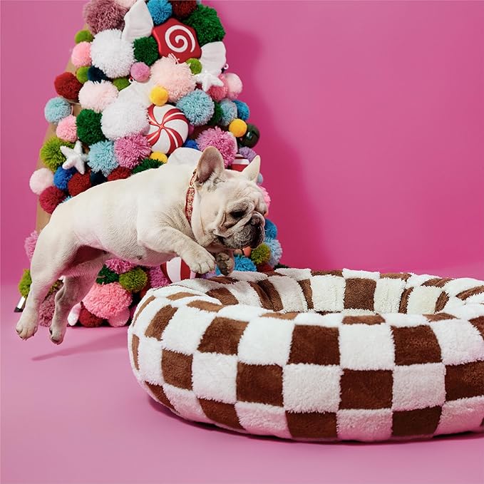 LE SURE Donut Small Dog Bed - Round Cat Beds for Indoor Cats Anti-Anxiety Calming Pet Beds, Washable Cute Modern Beds with Teddy Sherpa Plush & Anti Slip Bottom Brwon