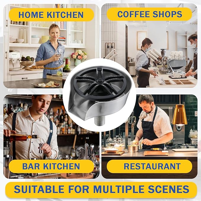 Glass Rinser and Cup Washer for Sink, 360° Rotating Spray Nozzle with Pull-Out Design, Bottle Cleaner - Tilted Base Prevents Splashing, Kitchen Sink Accessories for Home & Bar (Easy Install-Silver)