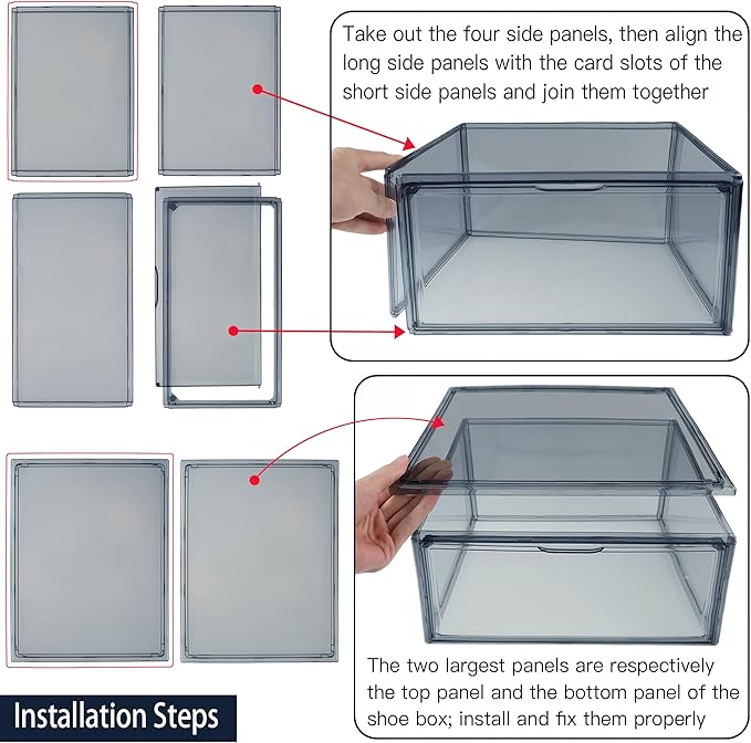 Acrylic Shoe Organizer,Sneaker Acrylic Display Case Size 13 for Men/Women Shoe Box Clear Box Stackable Storage Bins with Magnetic Door,Grey 1 Pack