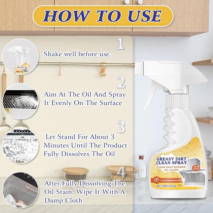 Kitchen Heavy Duty Cleaner Spray,All-Purpose Oil Stain Cleaner,Kitchen Remover Degreaser Spray,Foam Cleaner,Dissolve Grease & Oil Stains,Bathroom Cleaning(2pcs)