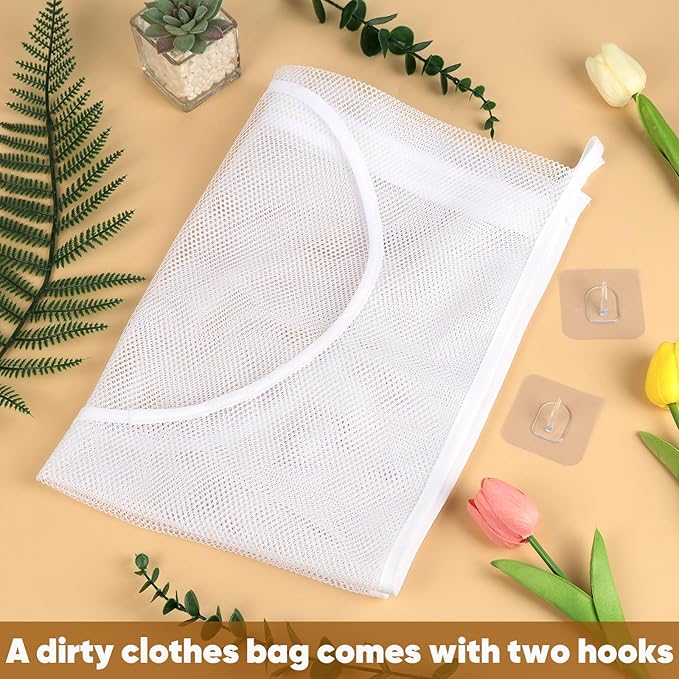 Hanging Laundry Hamper Bag,30x20 Inch Foldable Wall Hanging Laundry Bag,Portable Space Saving Dirty Clothes Bags with 2 Adhesive Hooks for Dirty Clothes Organization Storage (2)