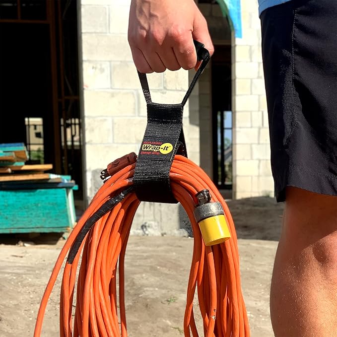 Wrap-It Storage Easy-Carry Straps - Assorted 3-Pack Black – Hook and Loop Straps with a Carrying Handle for Garden Hose, Extension Cord, Cable, Garage, Boat, RV Accessories Organization