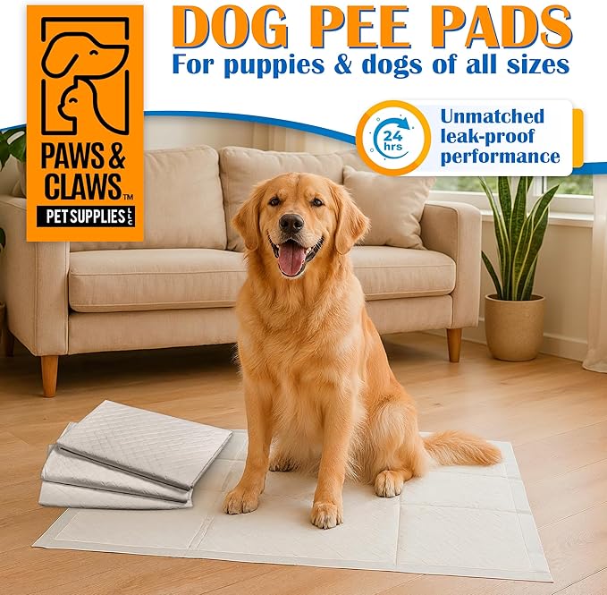 Paws & Claws Premium Disposable Dog & Puppy Pee Pads, Large 28"x30", 40-Count – 6-Layer Leak-Proof, (Holds 8 Cups), Super Absorbent & Odor Control for Large Dogs, Seniors & Multi-Pet Homes