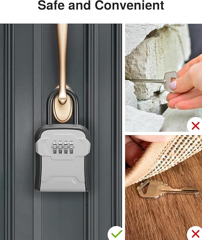 Puroma Lock Box, Key Lock Box Wall Mount & Portable Combination Lockbox with Resettable Code, Security Lockbox for Outside House Keys, Apartment Realtors Spare Keys Storage (2 Packs, Gray)