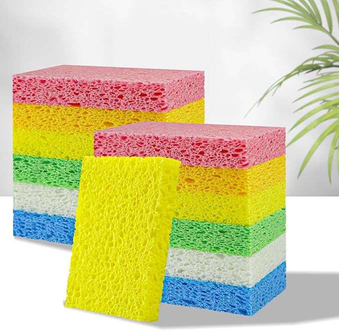 Non-Scratch Kitchen Sponges 24 PCS | Compressed Cellulose Sponges | Natural Biodegradable Sponge for Kitchen Dishes Bathroom Cars | DIY Cut-Outs