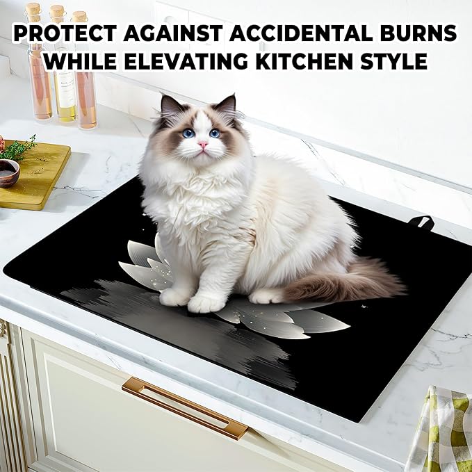 Stove Top Cover for Home Decoration Kitchen Pad Washable Cooktop Covers Countertop Stove Protector Mat for Home Kitchen Cooktops (white flowers, 28"x20")